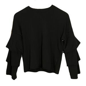 Juicy Couture Women's Black Sweatshirt XS Ruffled Sleeves Grunge Comfy